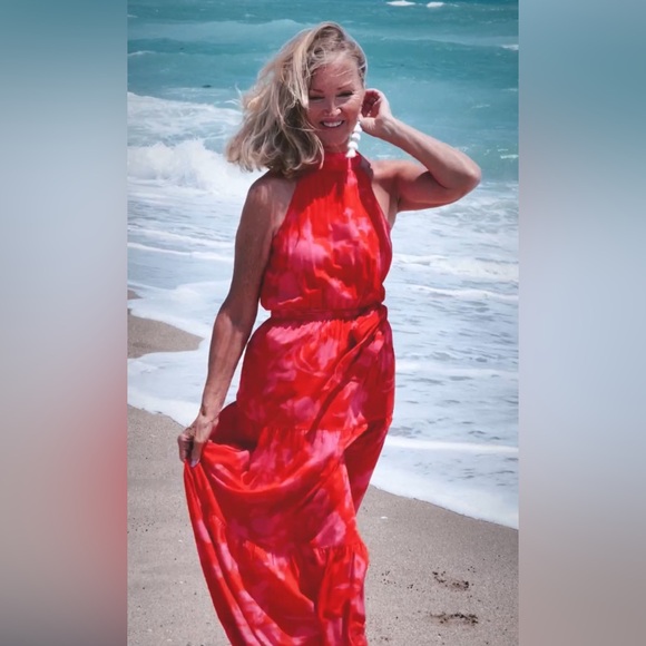 New! Pink & Red Maxi Dress-Small - Picture 3 of 16